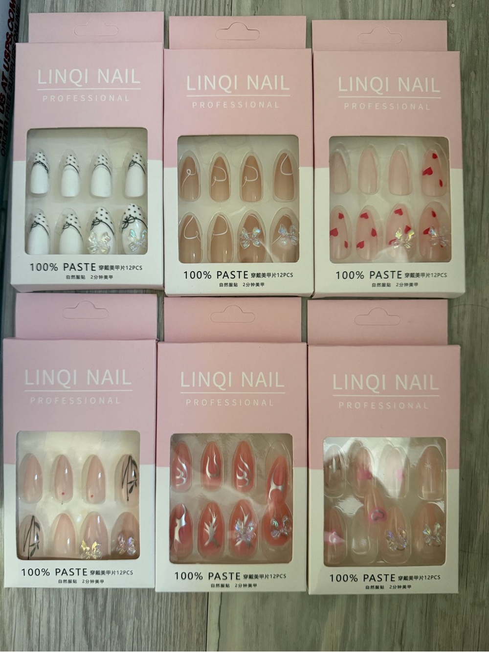 LINQI NAIL Press-On Nail 6 sets with sticky pads